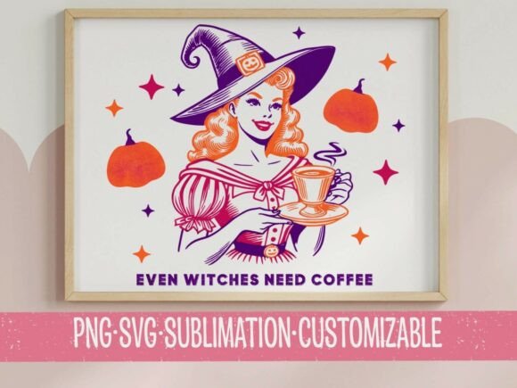 A Coffee Witch Pin-Up Perfect for Your Blog Graphics and T-Shirt Designs