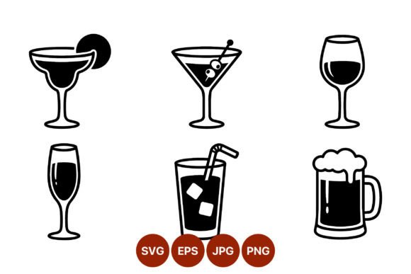 Cocktail Drink Line Art Icons: An Embroidery Designer's Assessment
